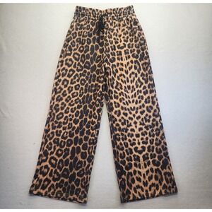 Floerns Leopard Print Wide Leg Pants Womens M Elastic Waist Animal Print NWT